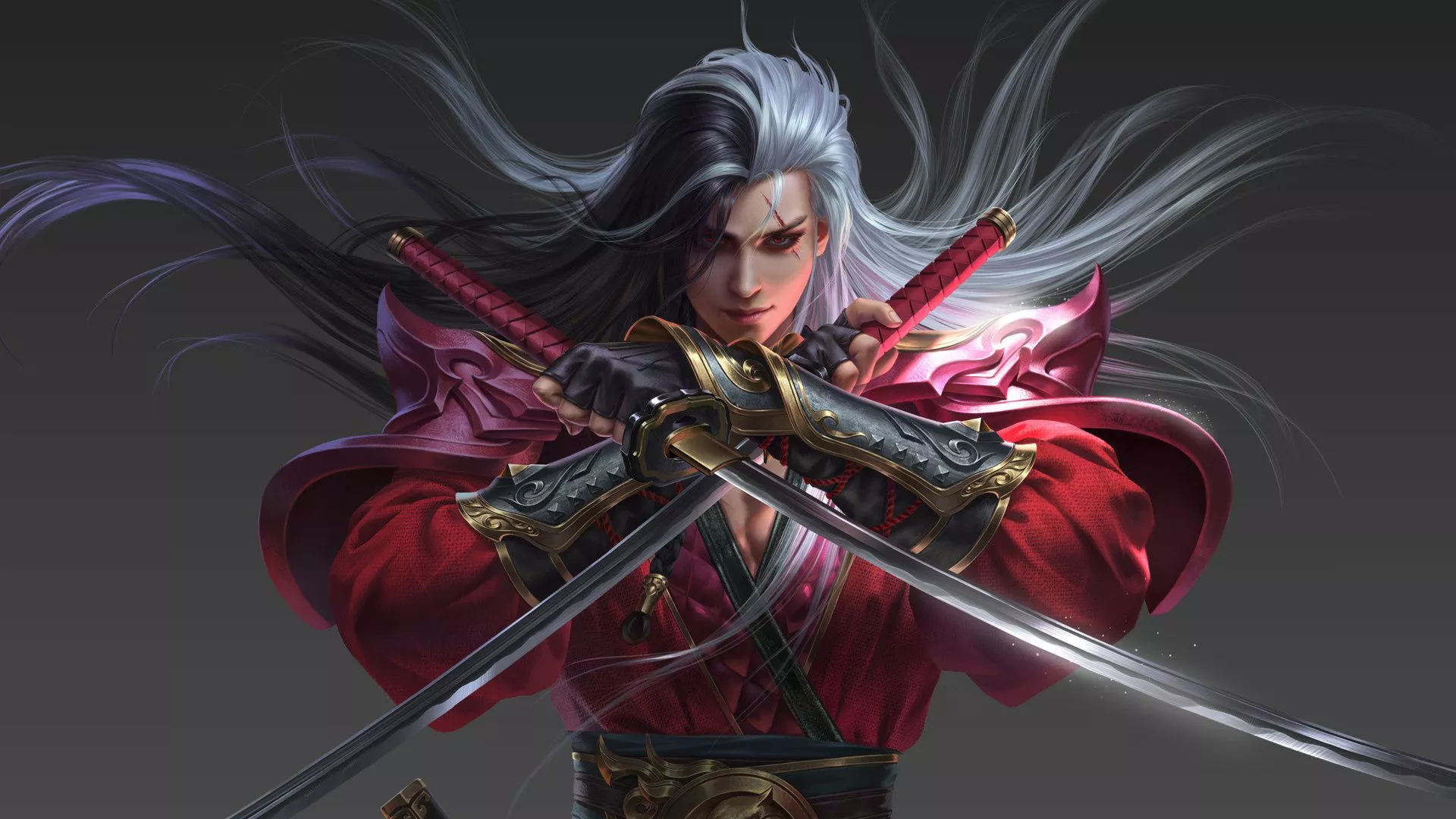 Man Red Eyes Samurai Sword Warrior HD
