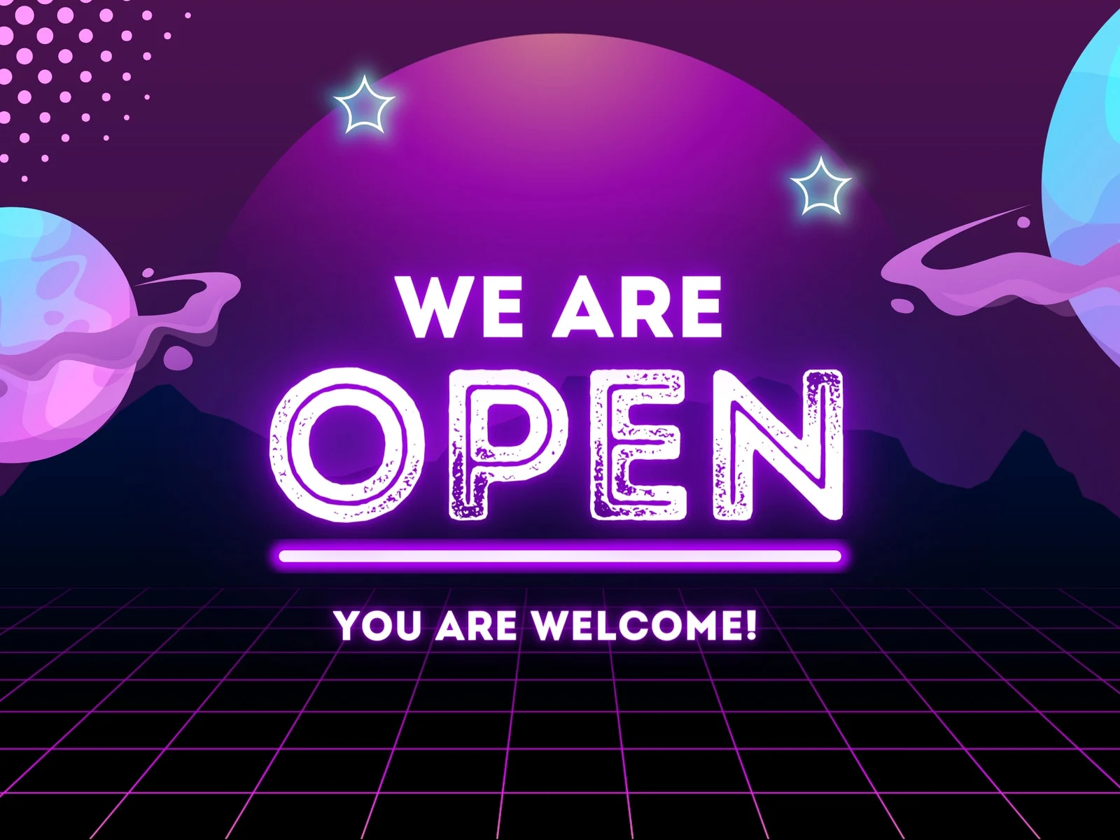 Free We Are Open yard sign to