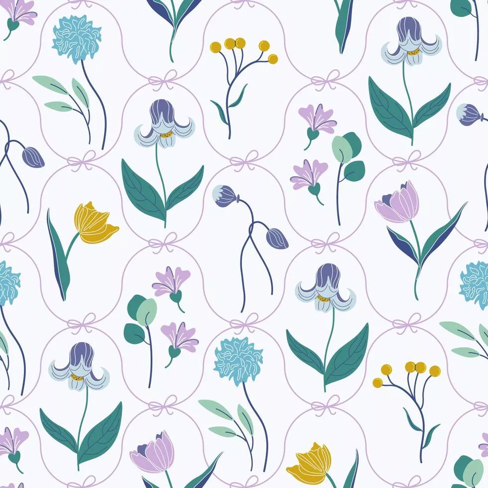Whimsical floral seamless pattern. Cute