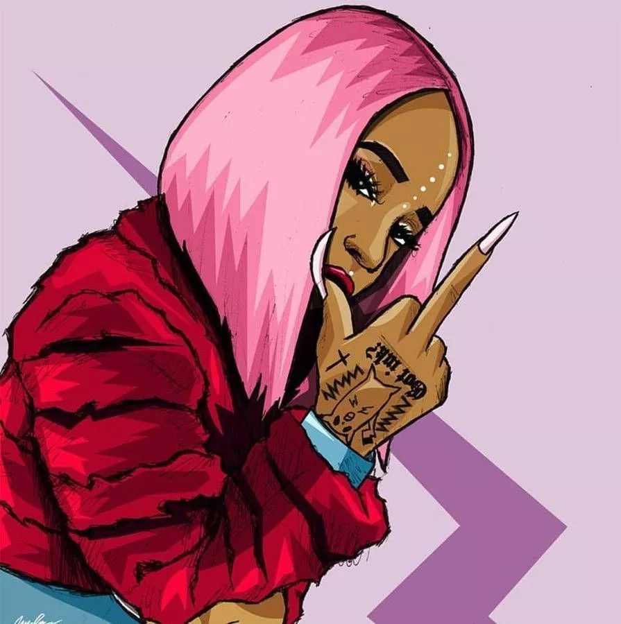 Pink Haired Woman Gangster Cartoon