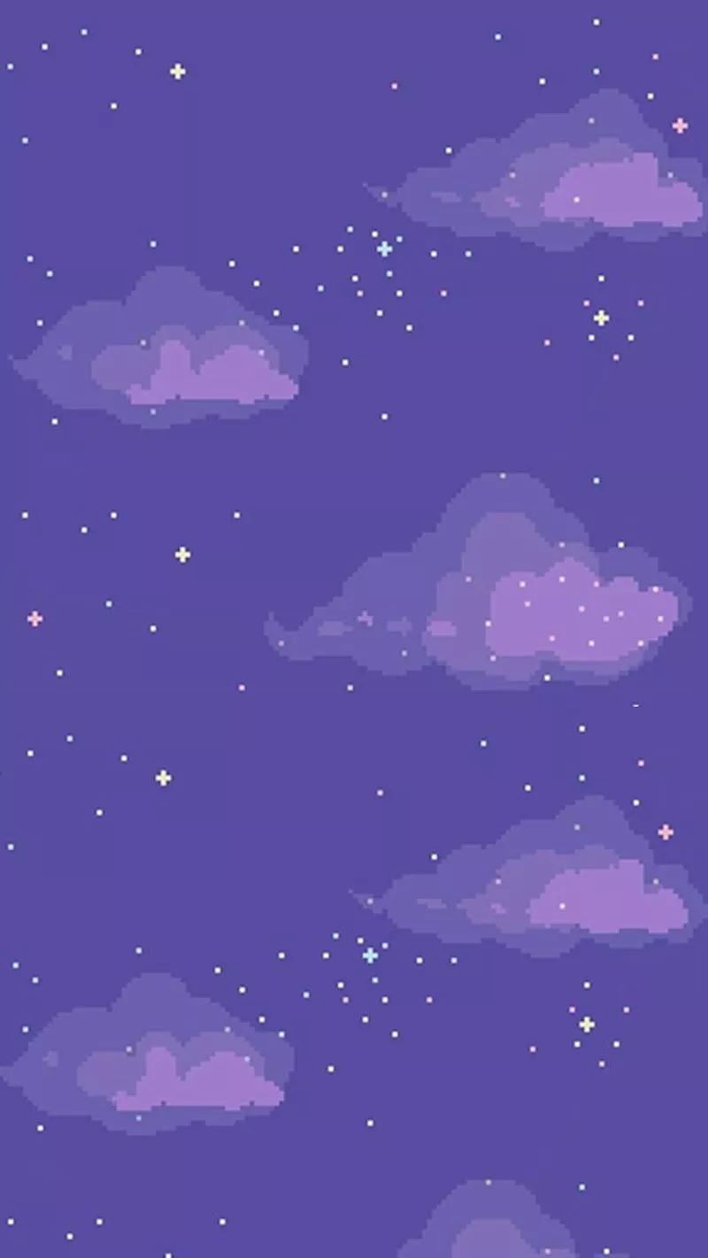 Clouds, cute, pixels, purple, sky, HD