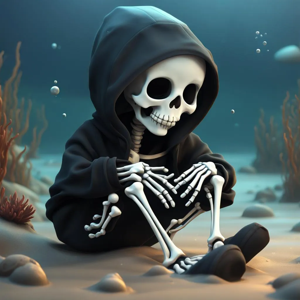 a cute chibi skeleton boy figure, skull