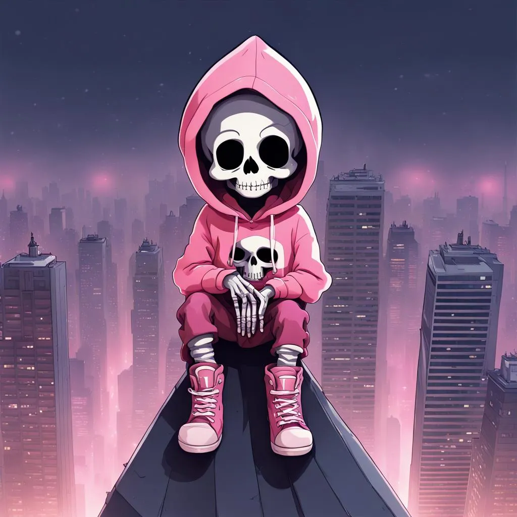 a cute chibi skeleton boy figure, skull