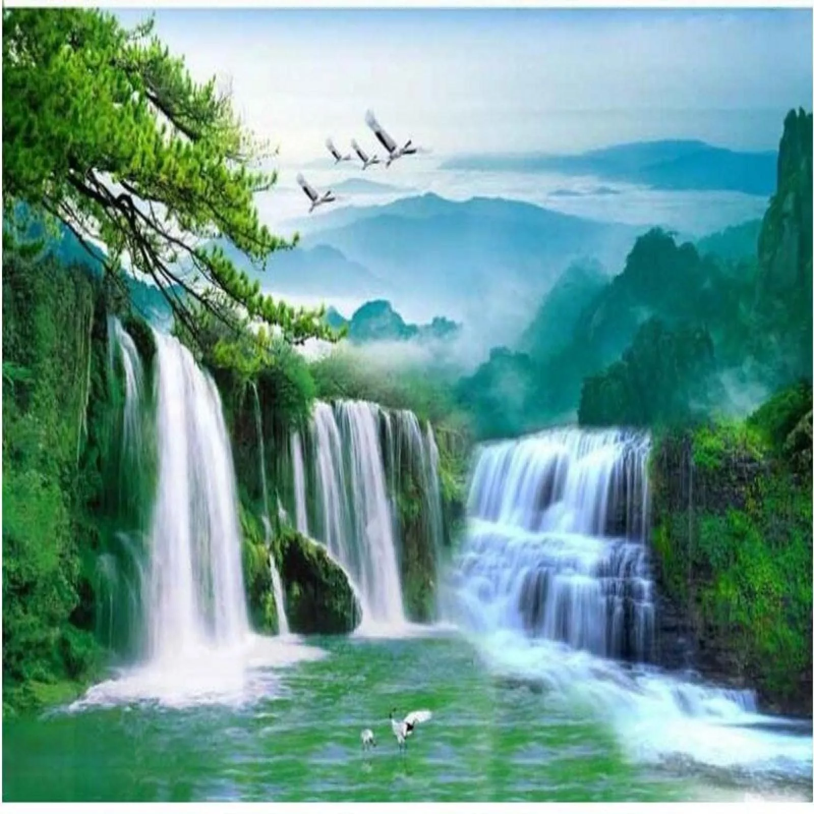 Spectacular Mountain Waterfall 3D Wall