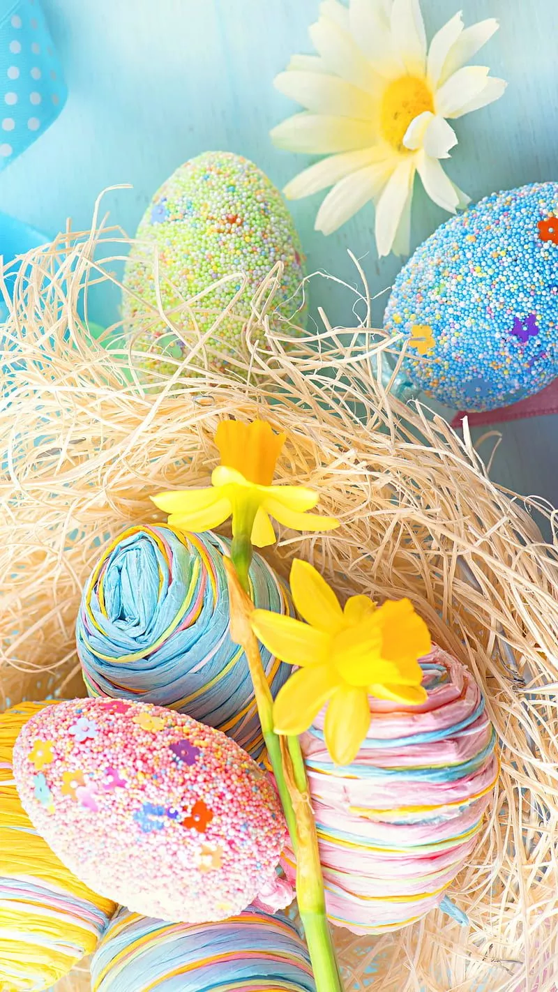 Easter, egg, flowers, spring, HD phone