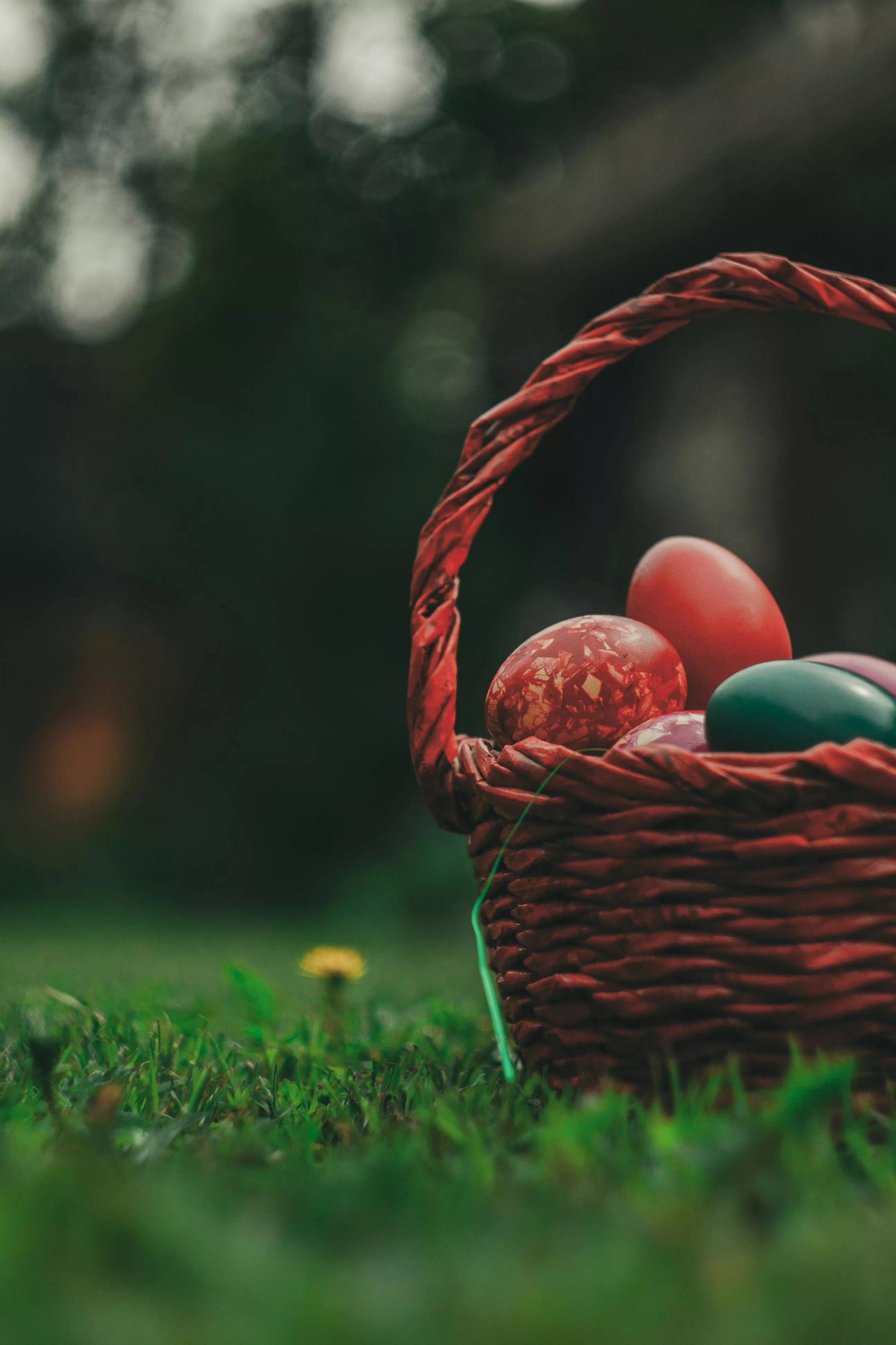 Piles of Easter eggs in basket