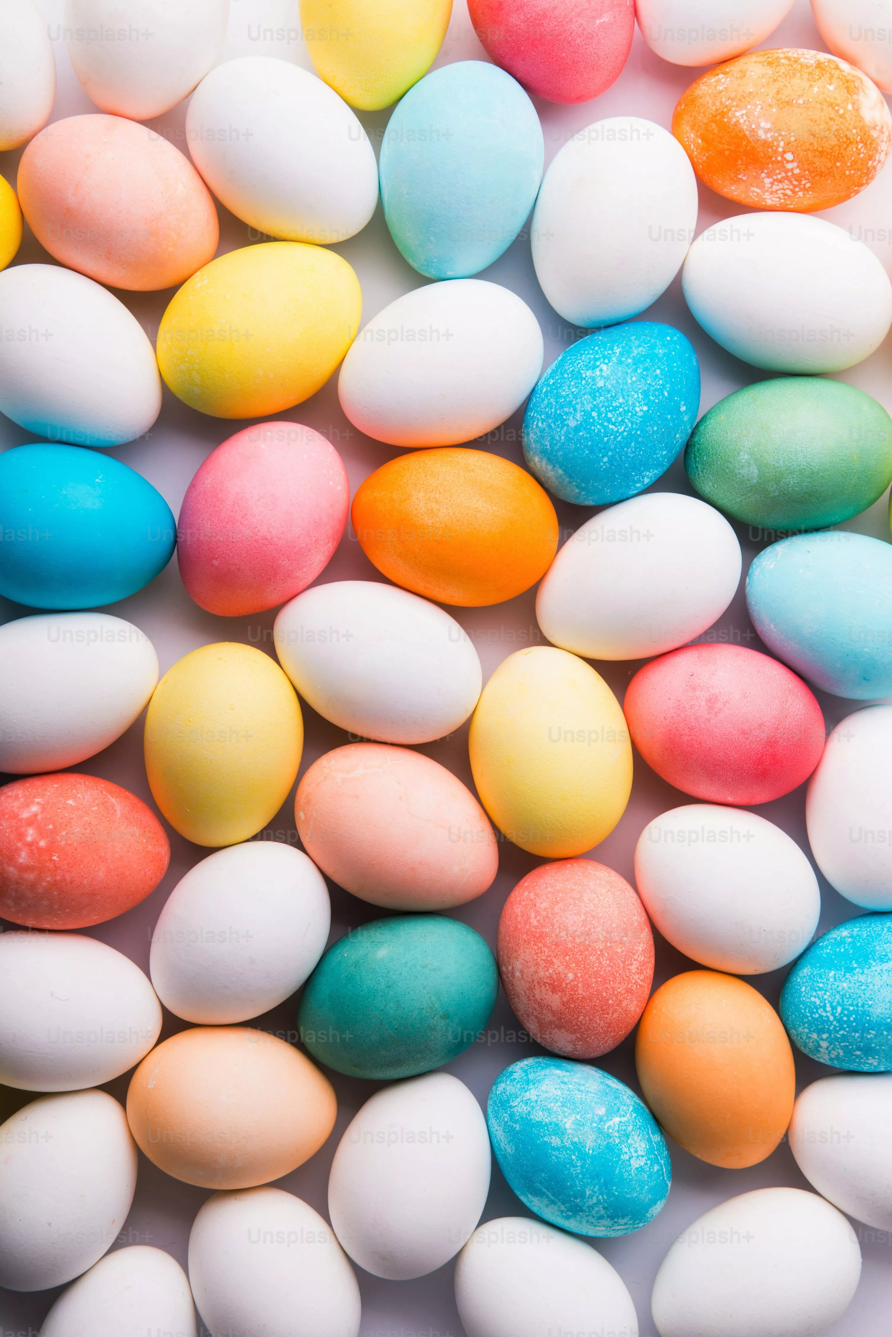 Eggs flat lay on a white background