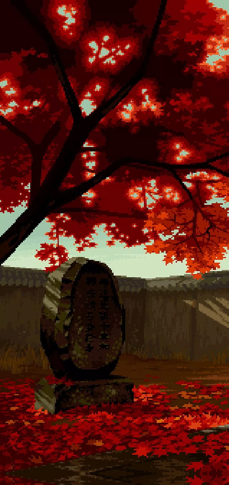 Pixel art, trees, fall, japan, portrait