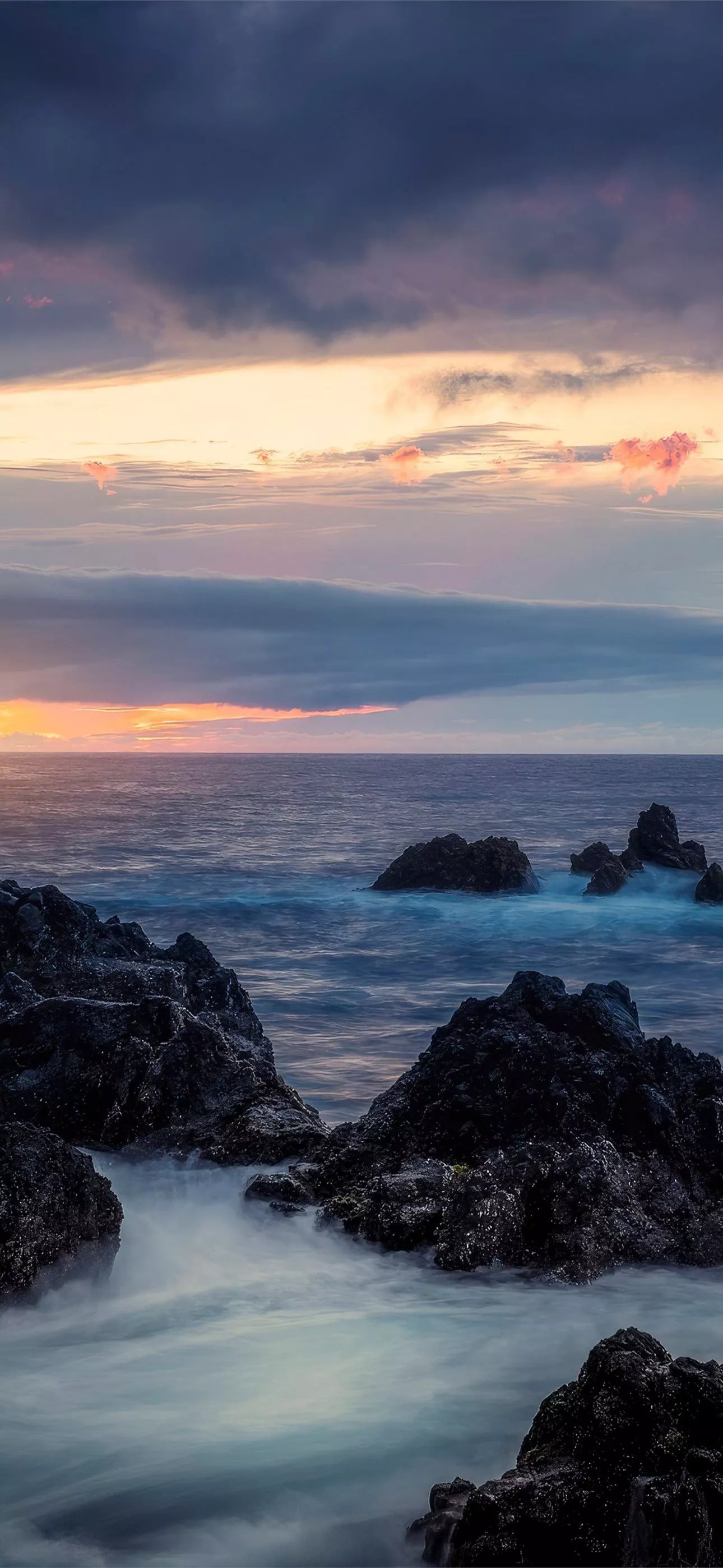 tide down long exposure clouds ocean 4k