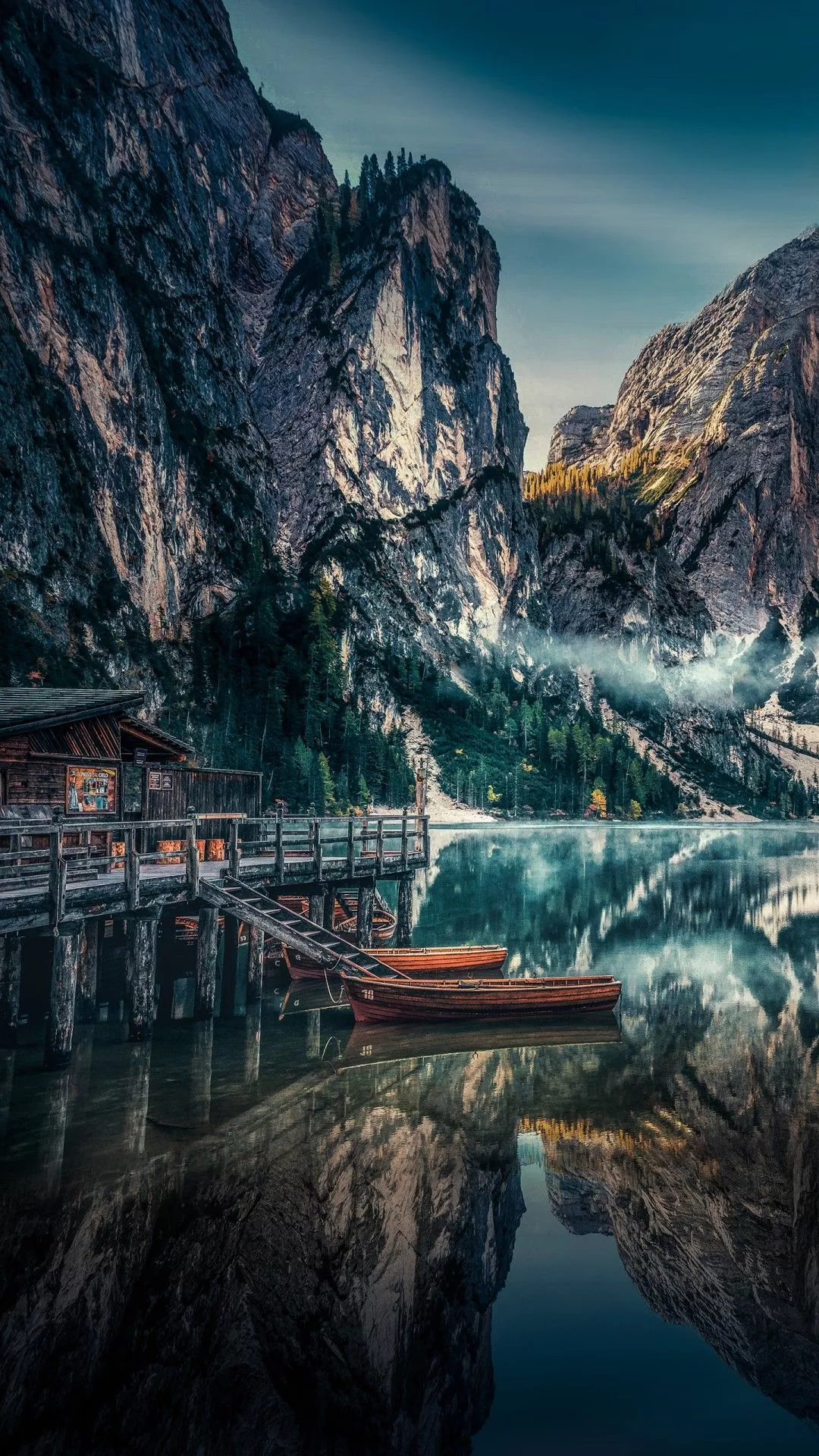 Braies Lake Panoramic viewin Dolomites