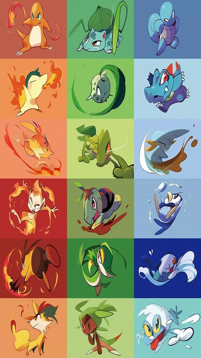 Pkmn starters, fire, grass, pokemon, water, HD phone wallpaper