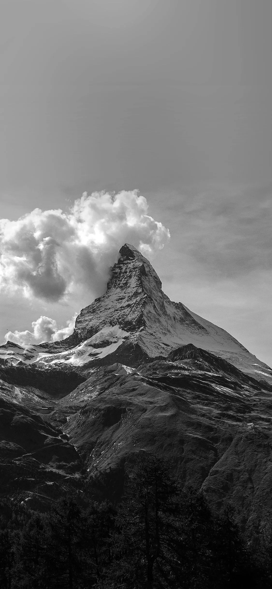 iPhone X wallpaper. mountain snow sky nature bw
