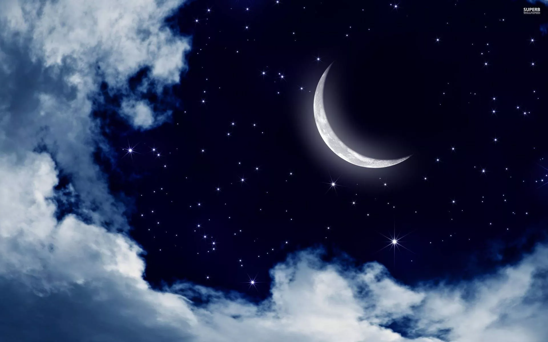 NightSky Background With Crescent Moon And Clouds