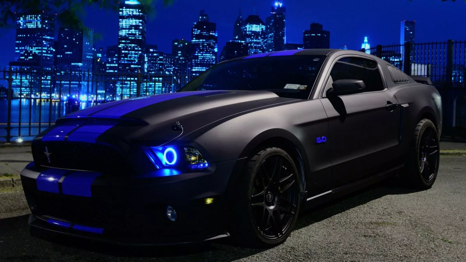 Black neon Ford Mustang Desktop