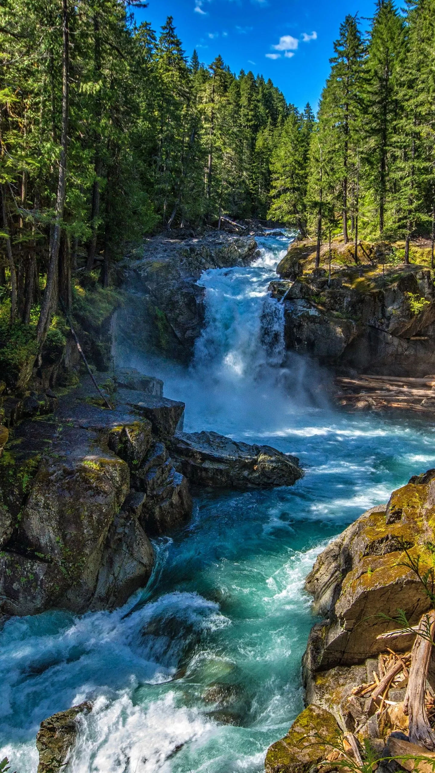 Waterfalls Stream River Between Green