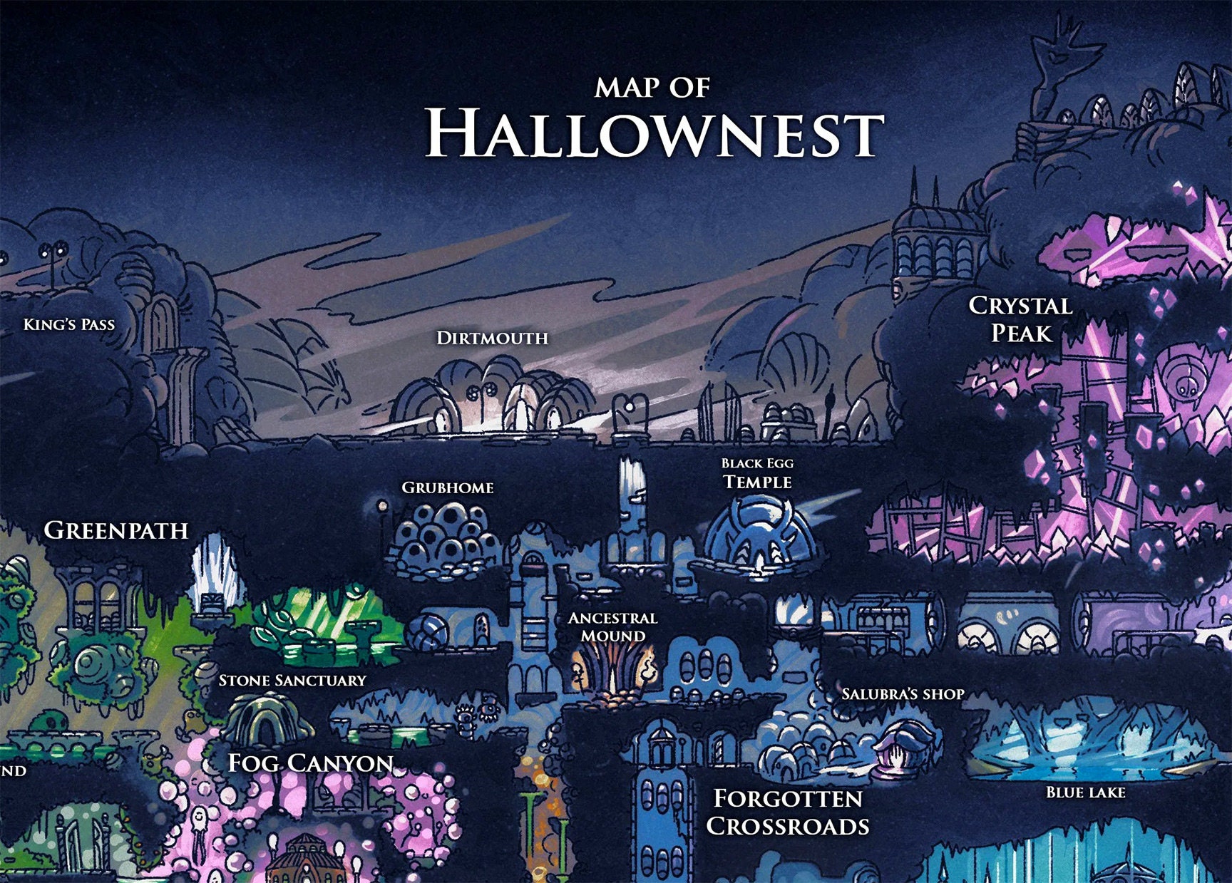 Hollow Knight Map Poster, Game Art Wall