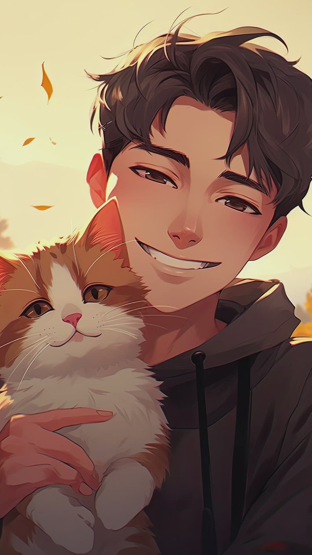 Anime Boy Drawings and Cat Wallpaper