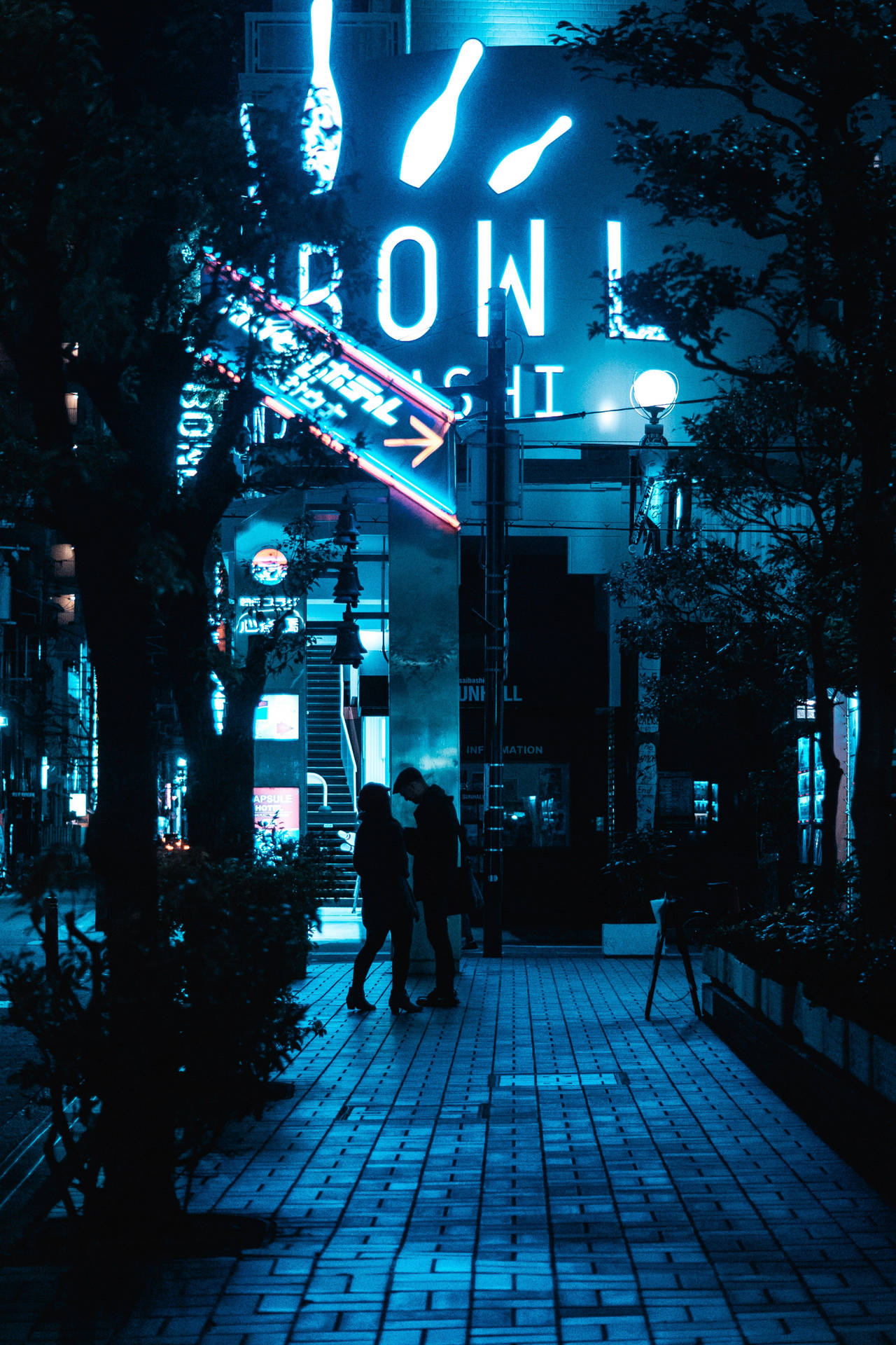 Neon Blue Aesthetic Streetway Wallpaper