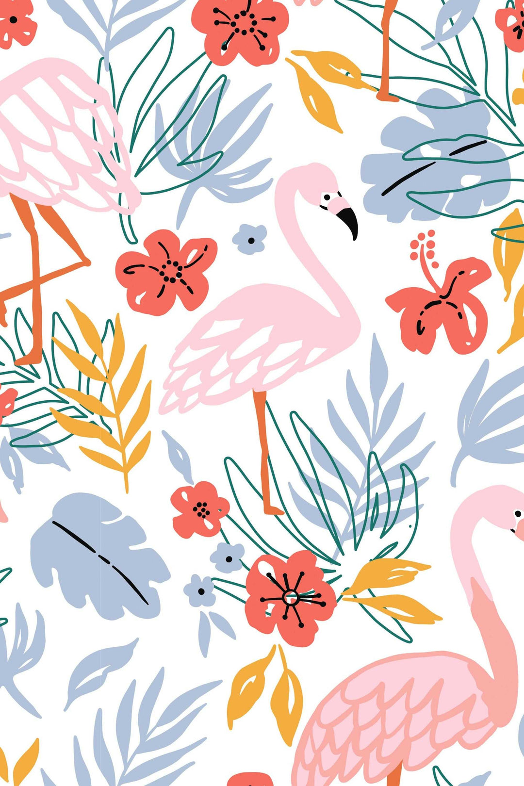 Tropical wallpaper with pink flamingo