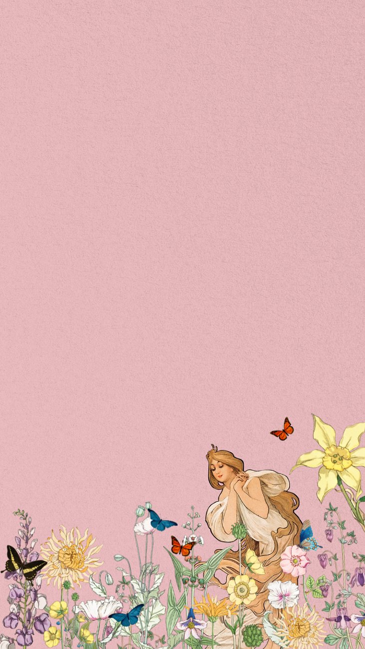 Pink flower border iPhone wallpaper