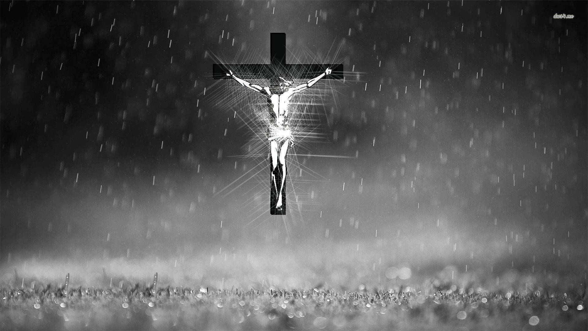 Download Jesus On Cross Art With Raindrops Wallpaper