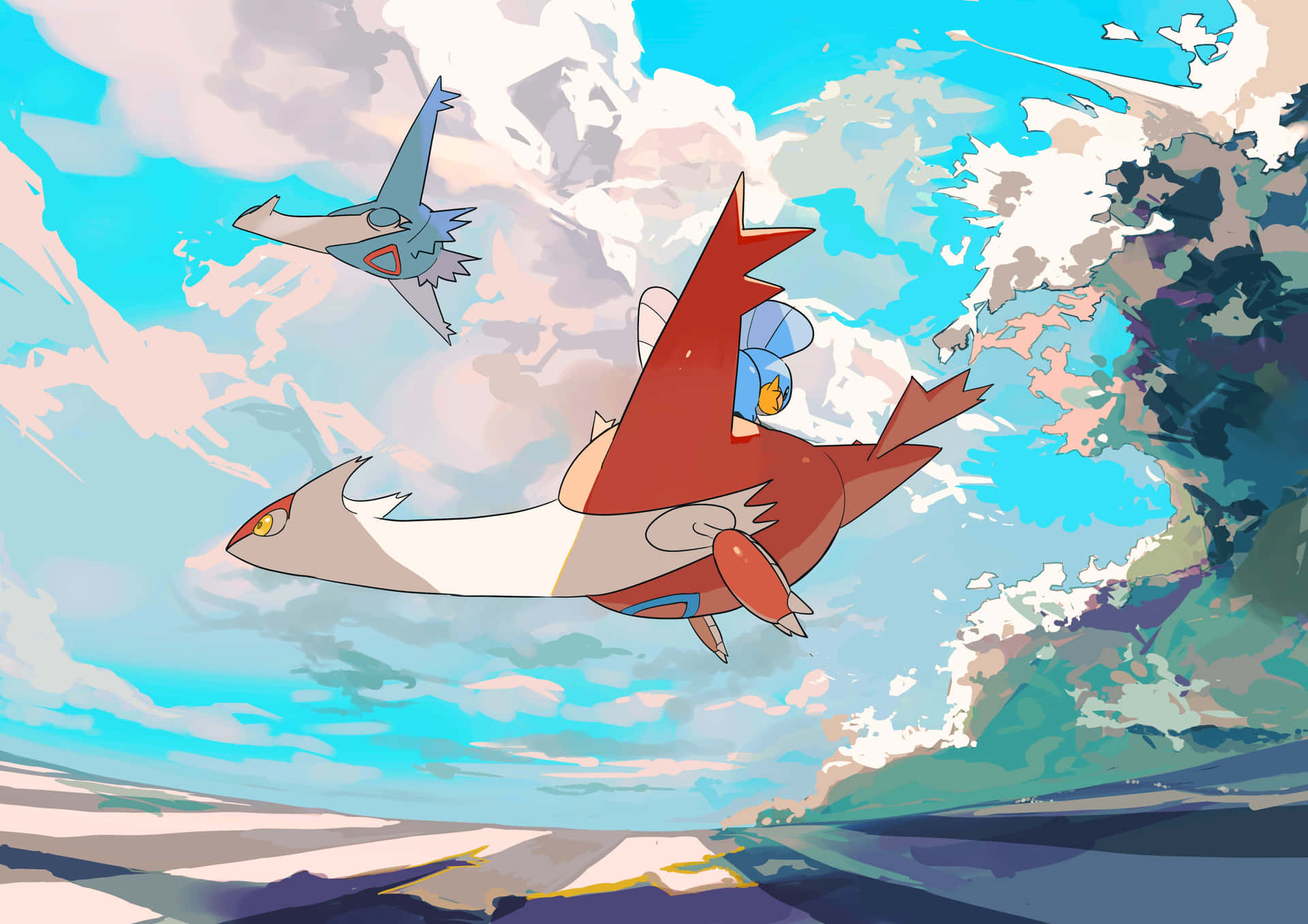 Latias Flying With Huge Wave Wallpaper