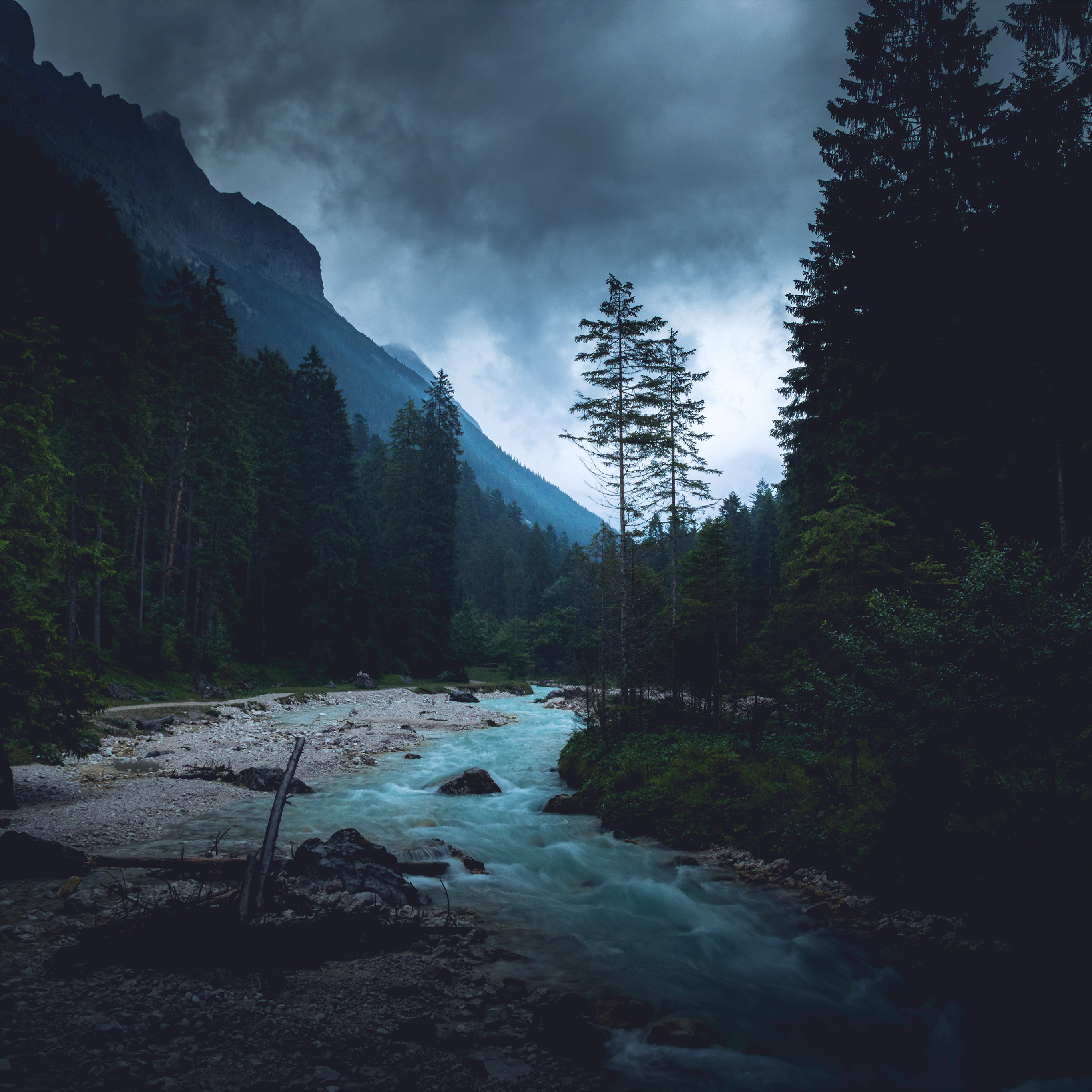 Mountain Wood Night Dark River
