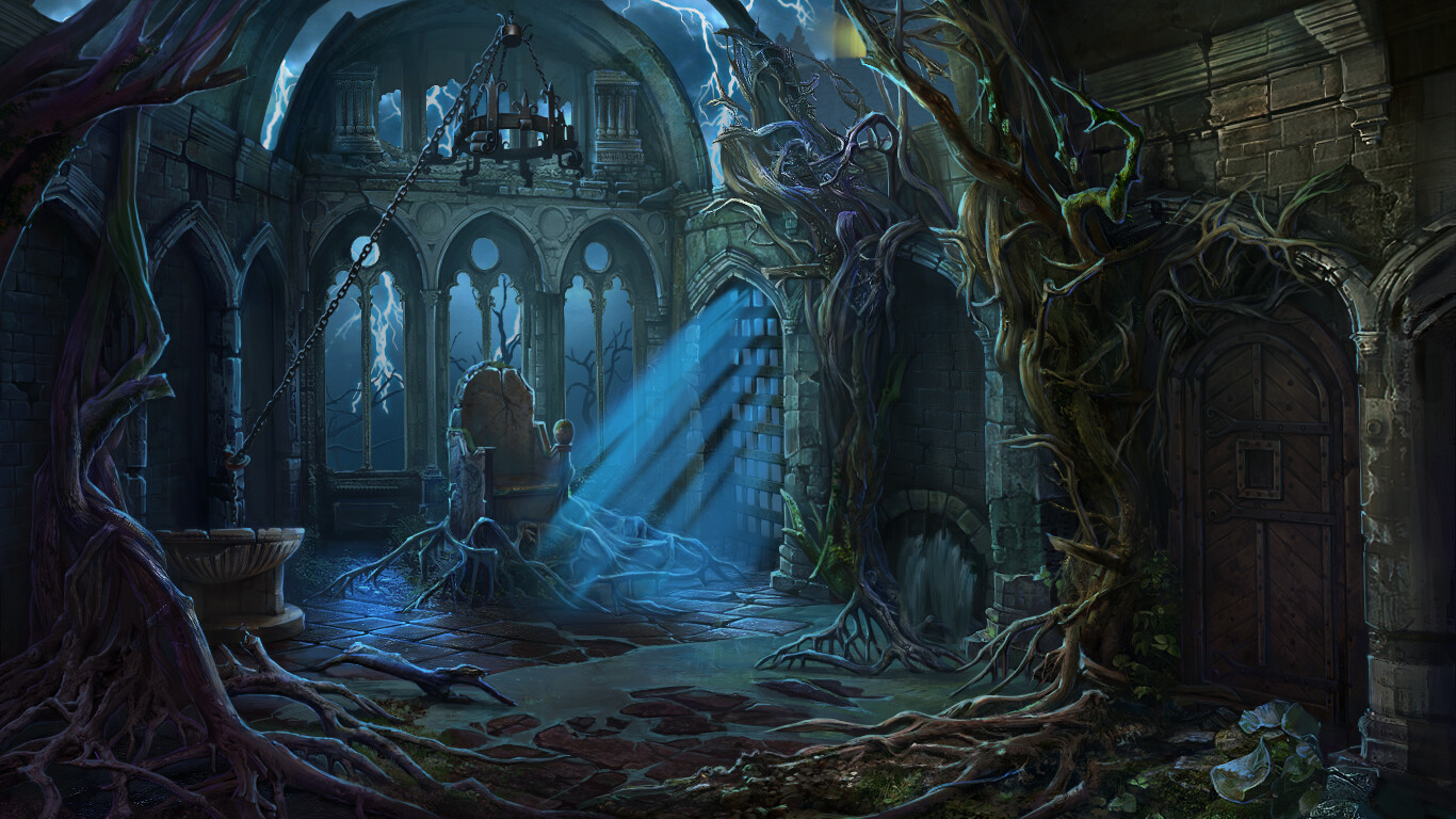 Old Castle Hall With Ghosts Dark Scary