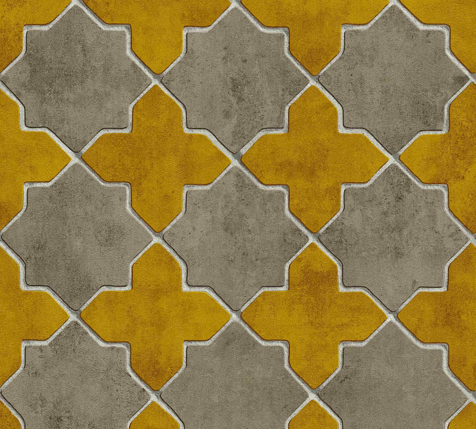 Non Woven Wallpaper Tile Look Yellow