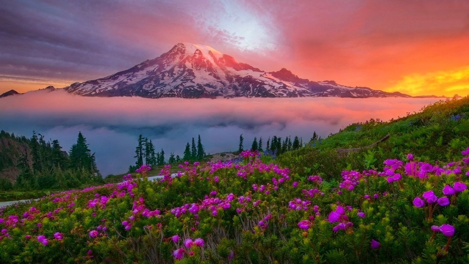 Mountain Landscape Spring Sunset Snowy
