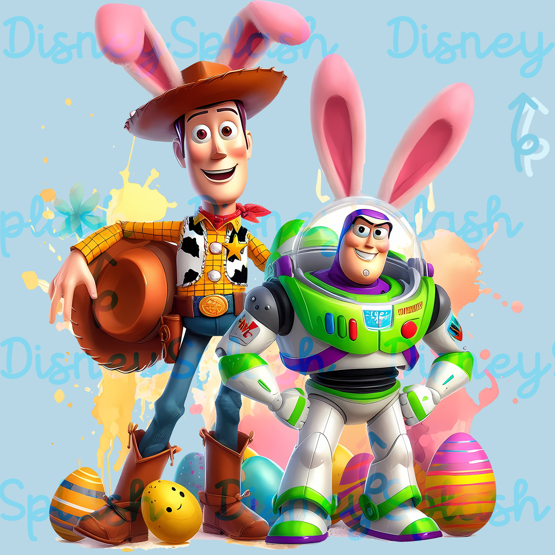 Woody and Buzz Easter Watercolor Splash