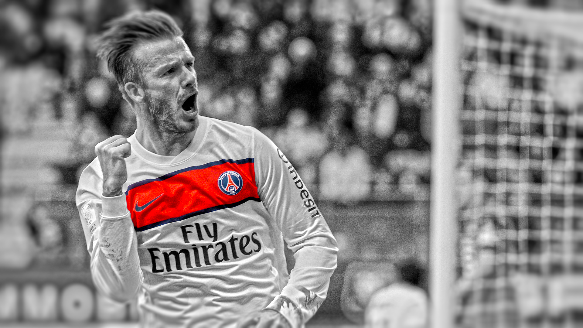 David Beckham celebrating in PSG jersey