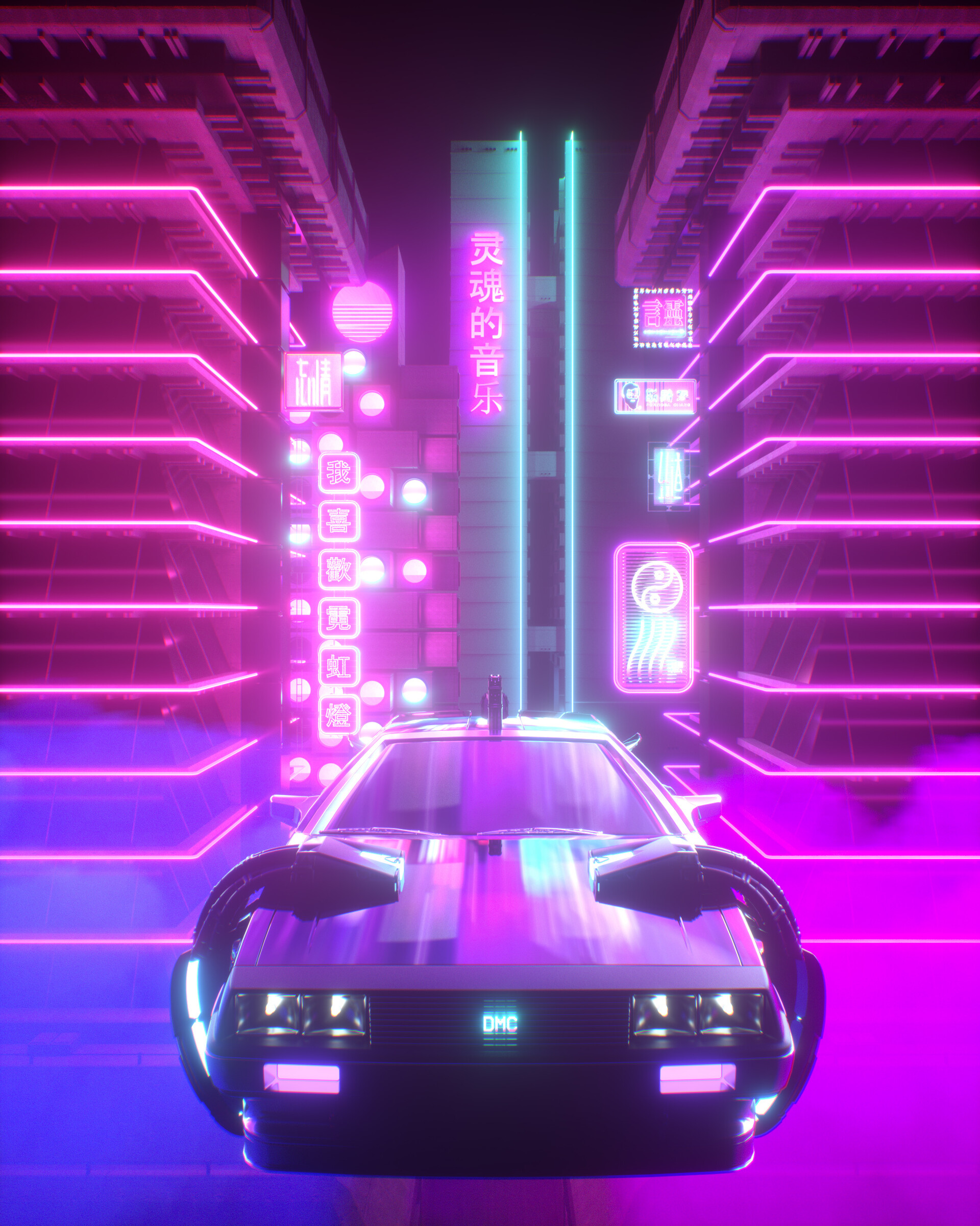 Pretty Retrowave Neon Car Wallpaper