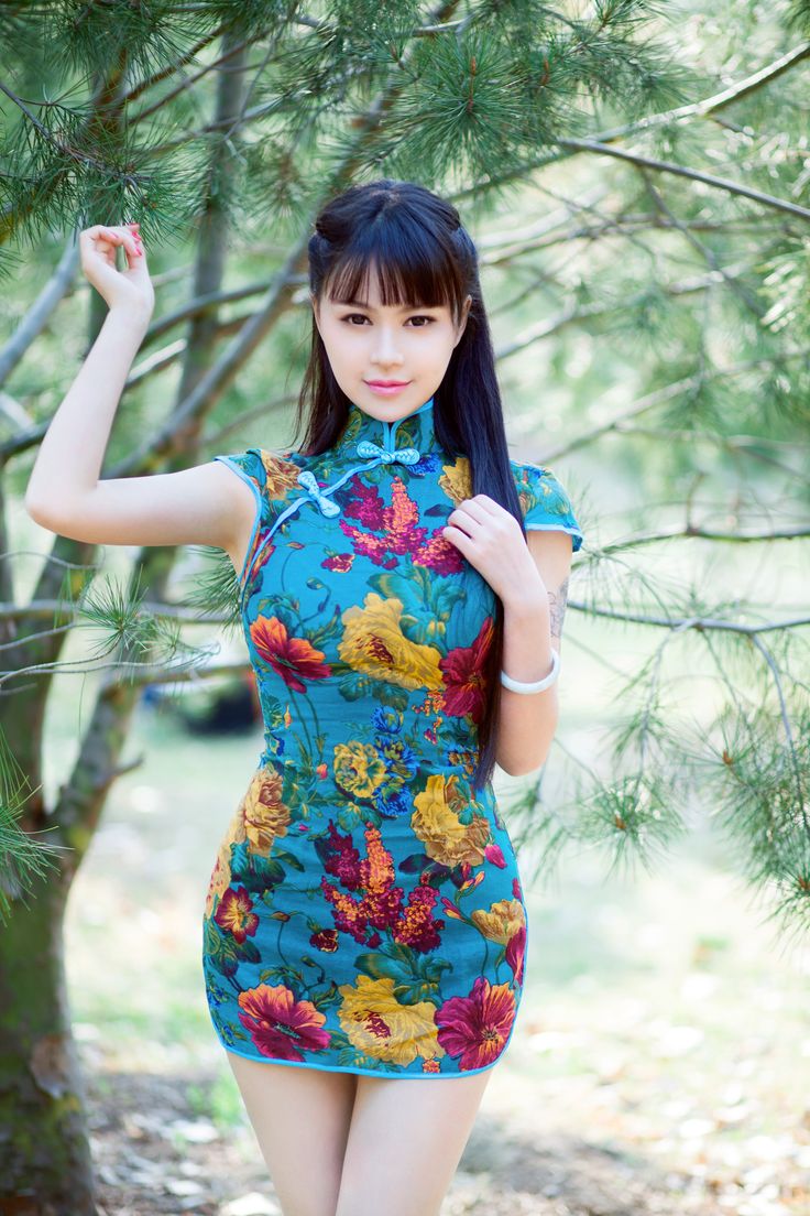 pink floral mini dress, Asian, brunette