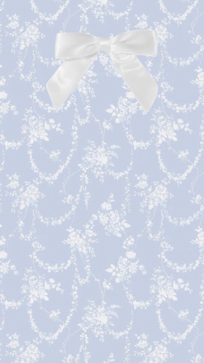 Blue spring bow floral wallpaper