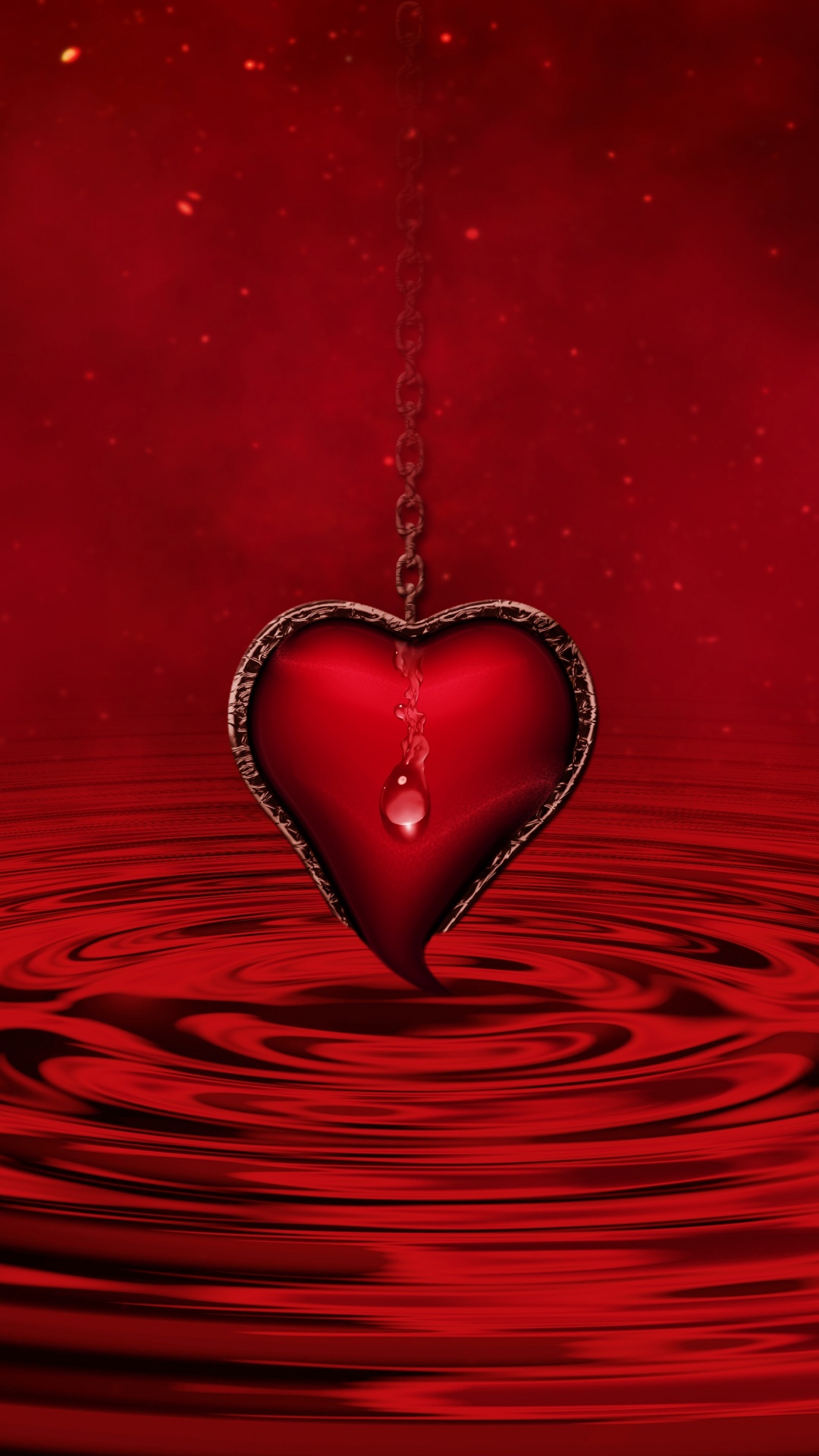 Red heart Wallpaper 4K, Water, Red