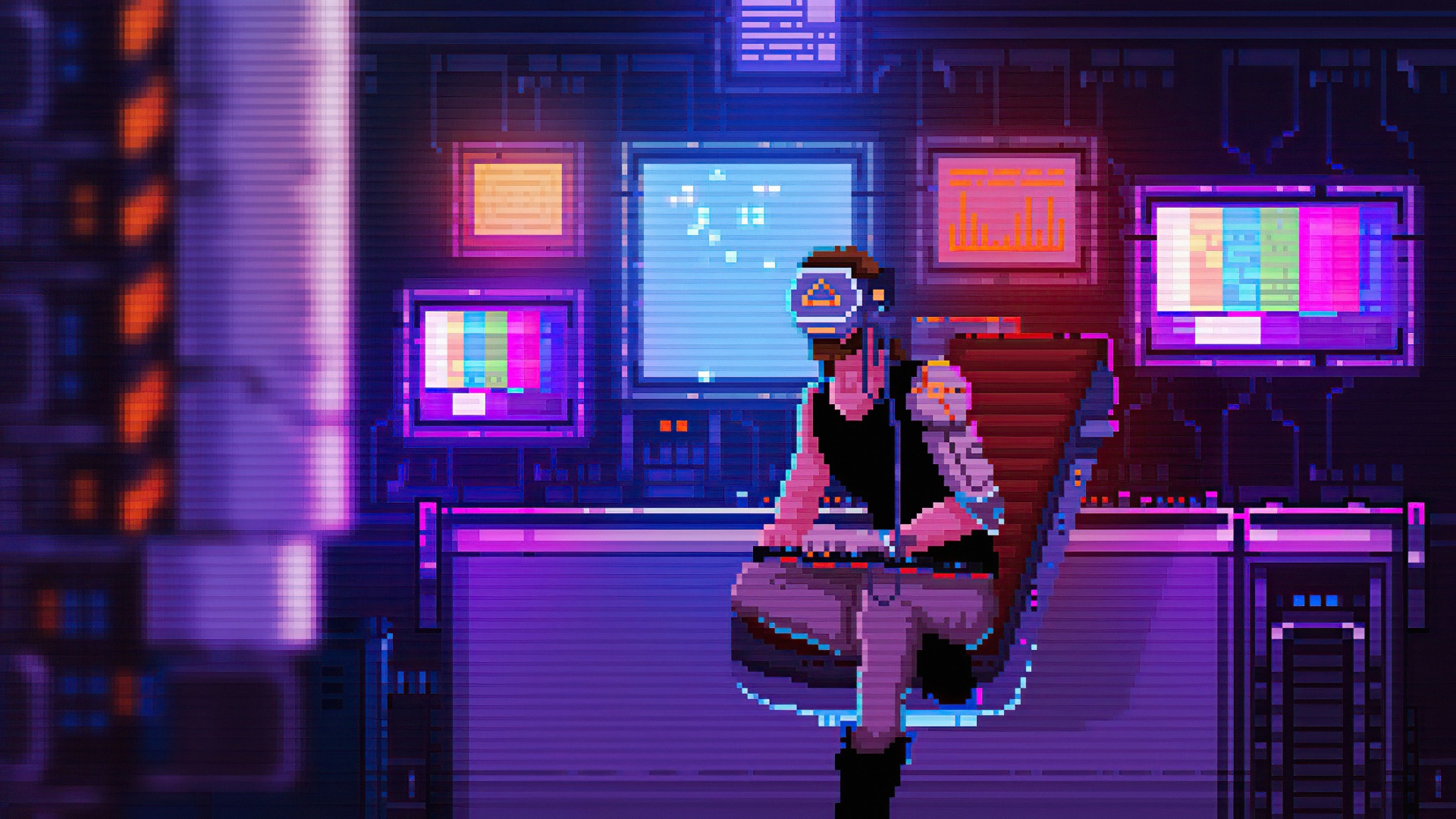 Lofi boy Wallpaper 4K, Neon art, Pixel art