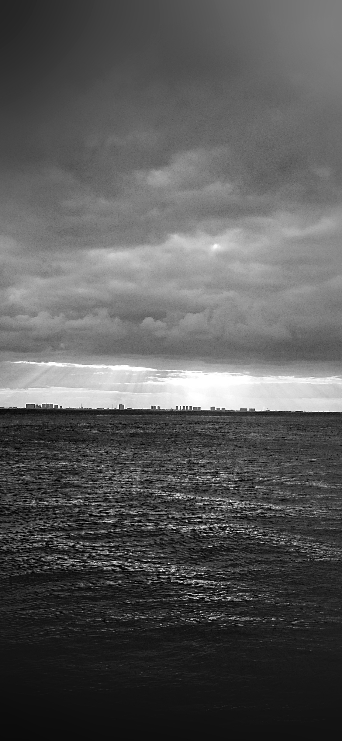 Sea City Bw Dark Ocean Nature Sky
