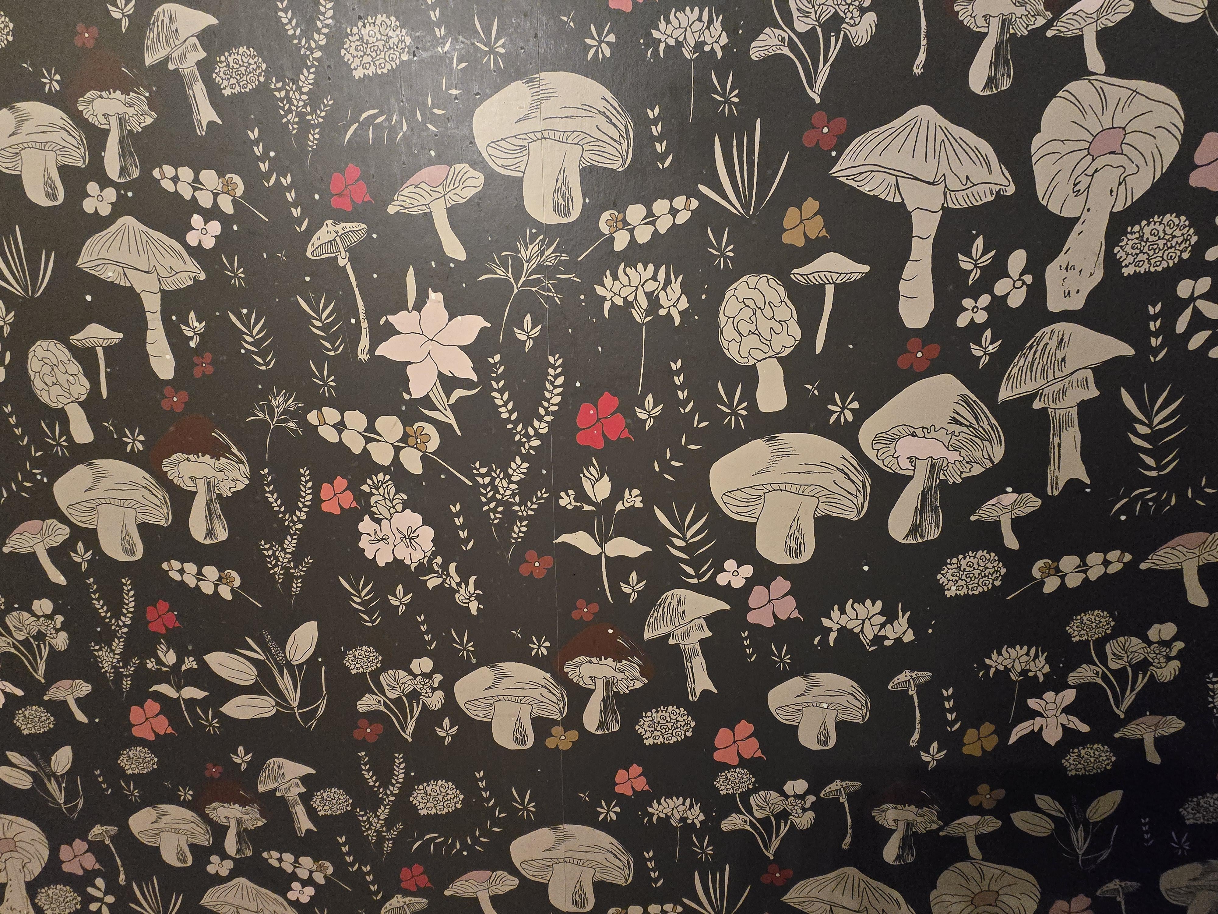 The wallpaper in the bathroom