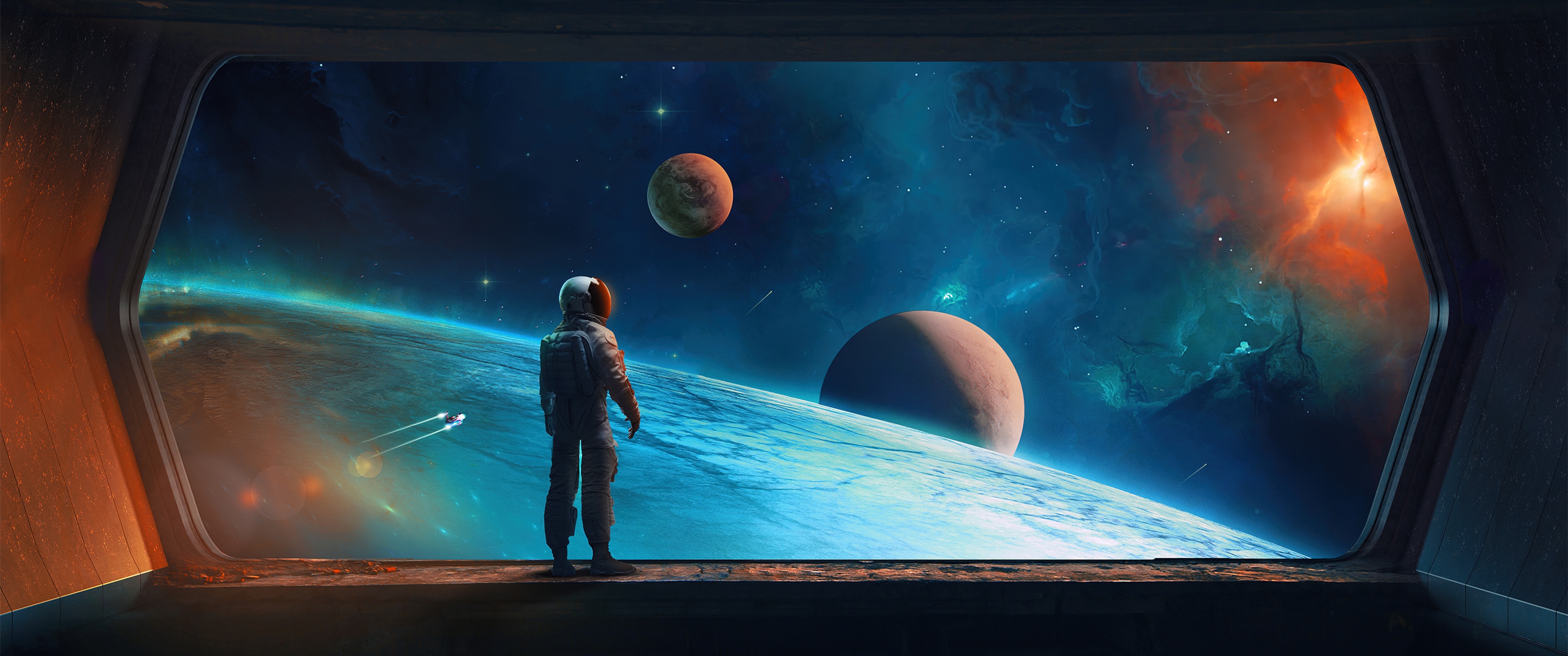 Astronaut Wallpaper 4K, Digital Art, Planets, Spaceship
