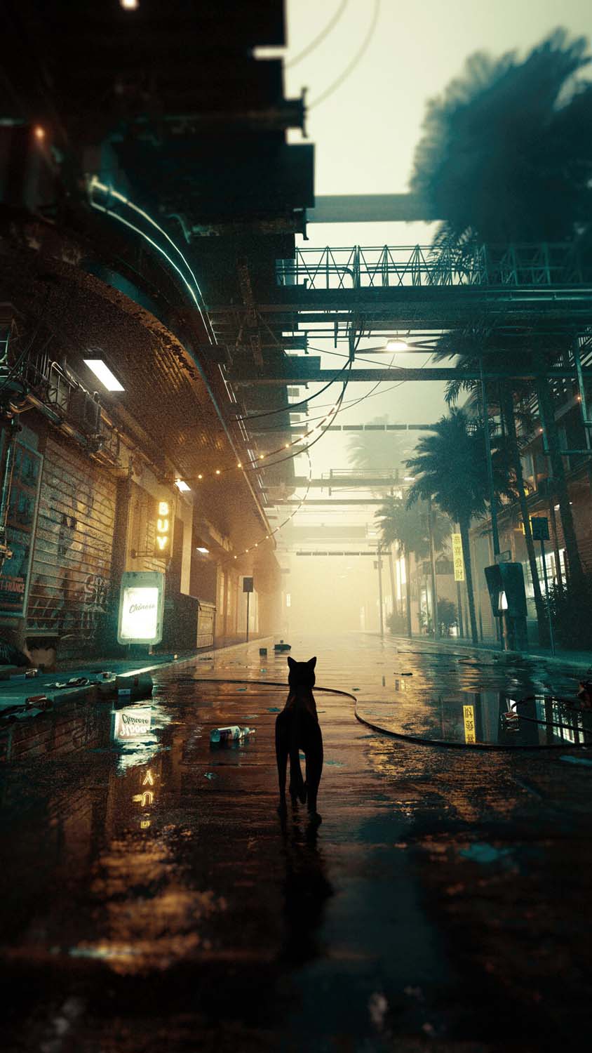 Future City Alone Cat iPhone Wallpaper