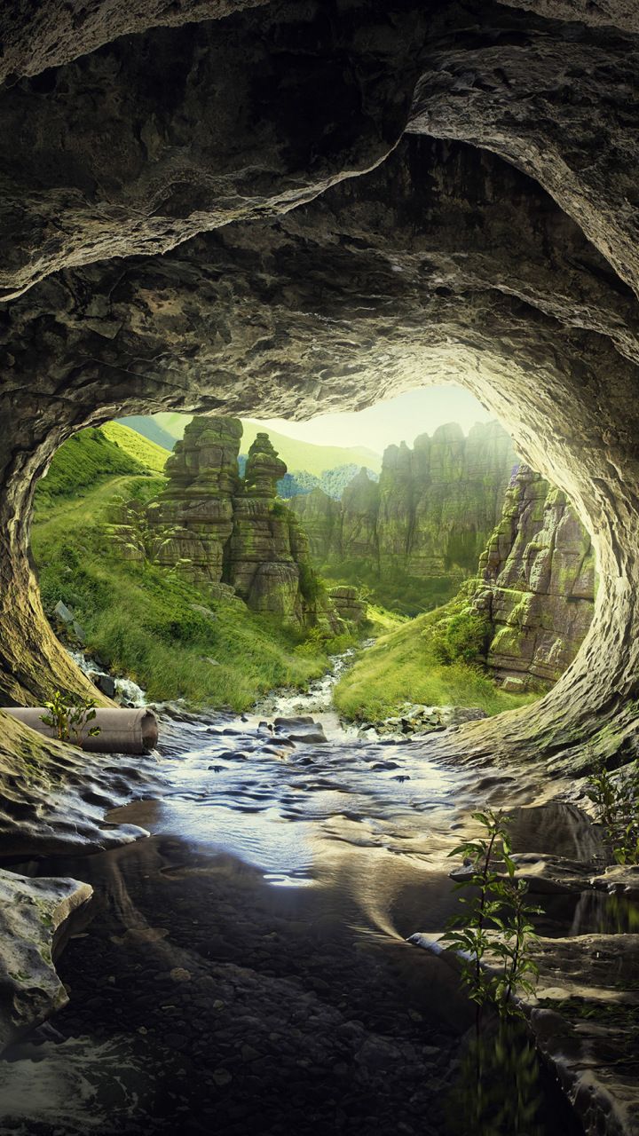 Heaven, tunnel, cave, river, water