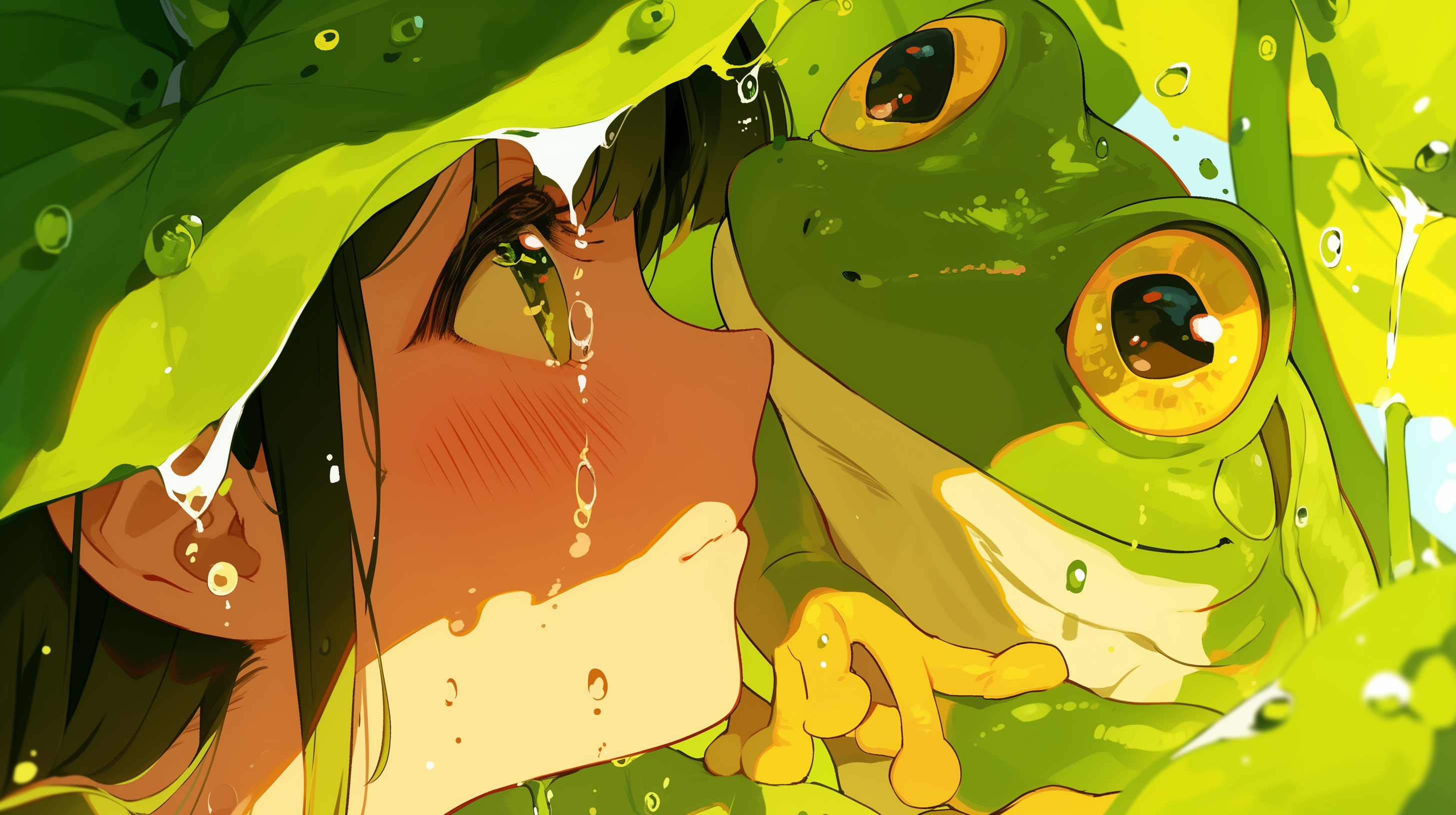 Anime Girl and Frog Encounter HD