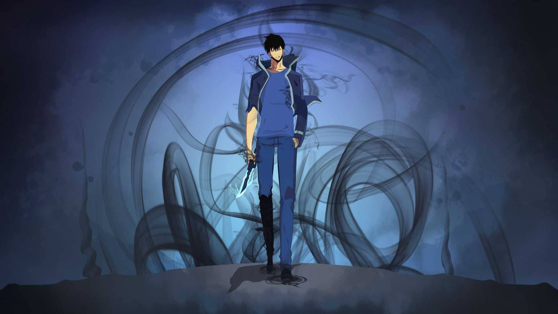 Solo Leveling Jin Woo Blue Wallpaper