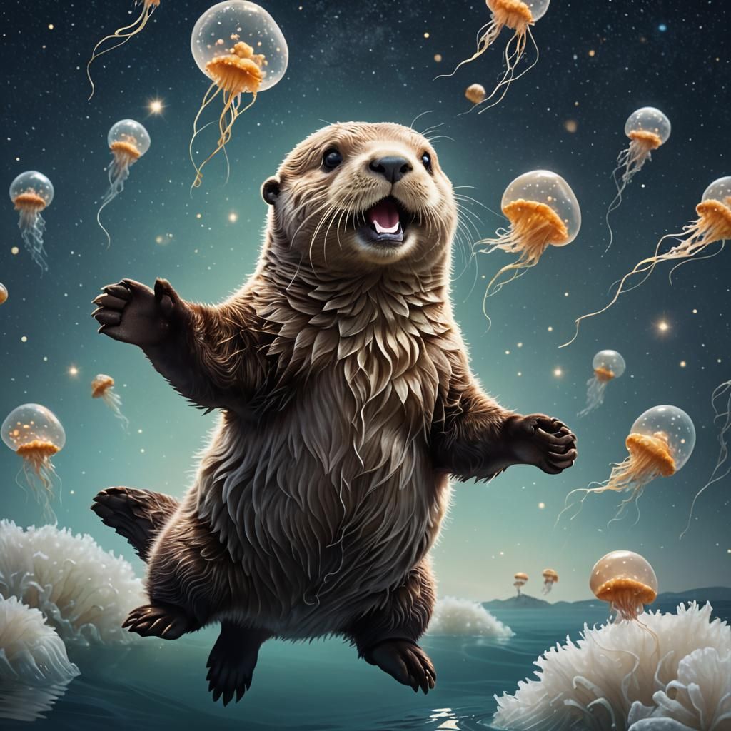 Sea Otter With Jelly Fish Otter