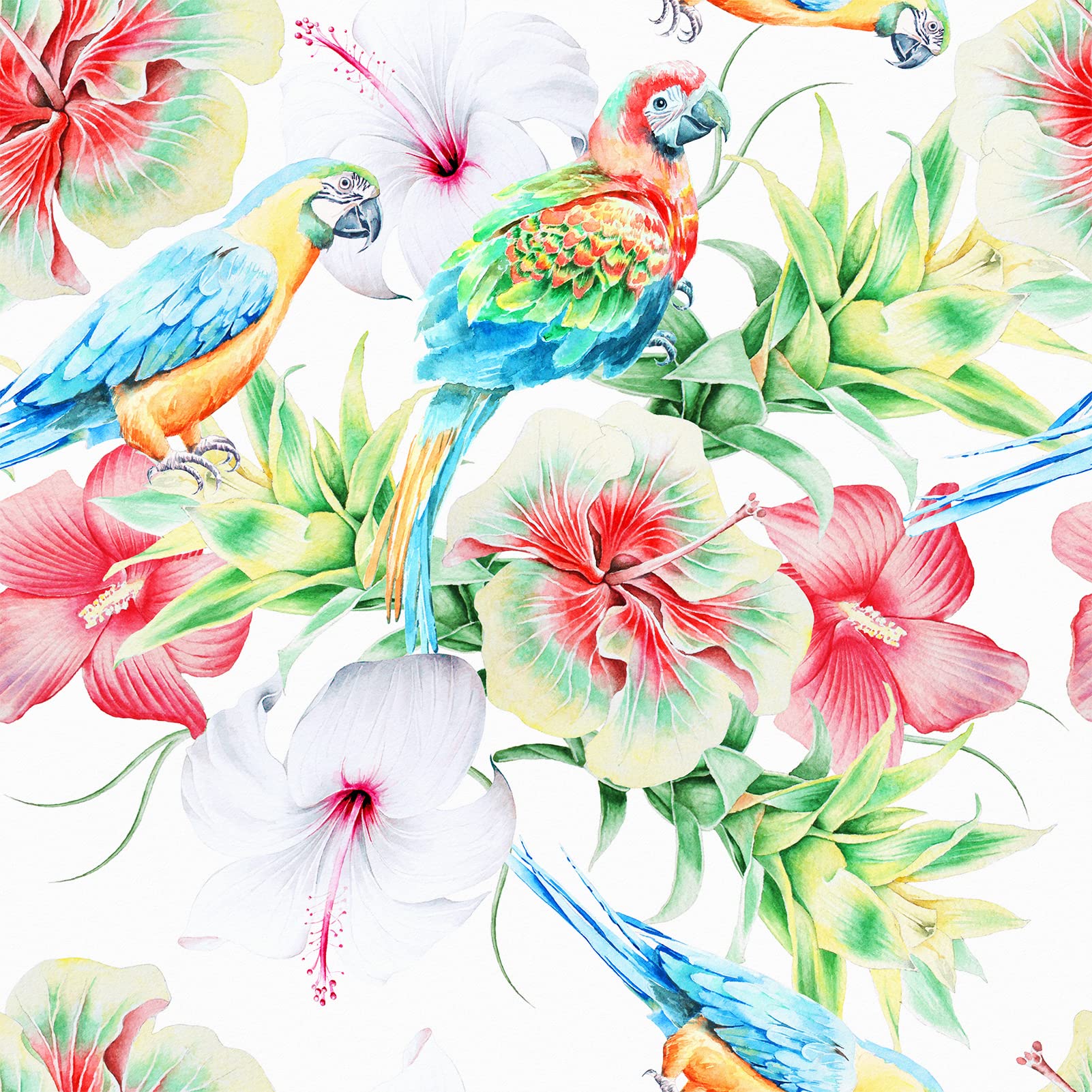 WESTICK Vintage Floral Peel and Stick Wallpaper Hibiscus Flower Bird Wallpaper Watercolor Floral Contact Paper Stick On Coloful Flower Wallpaper