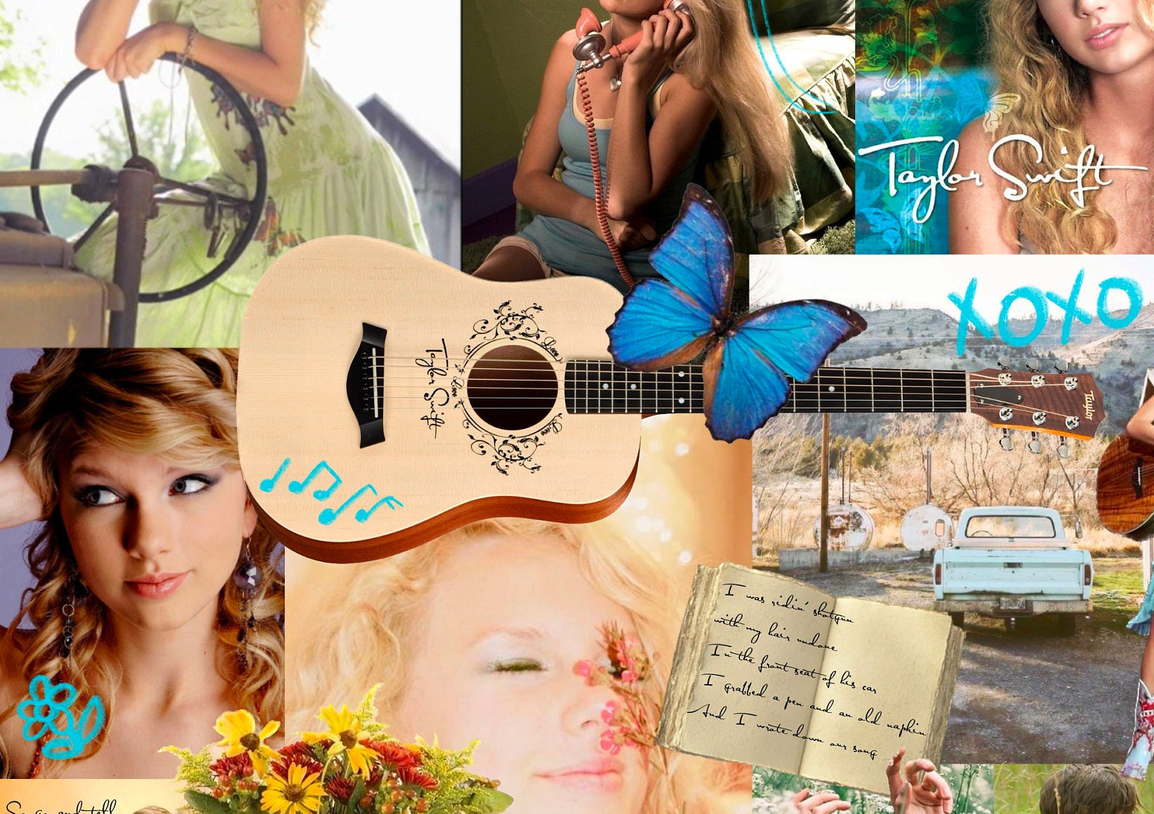 Collage. Cowboy Boots. Butterflies