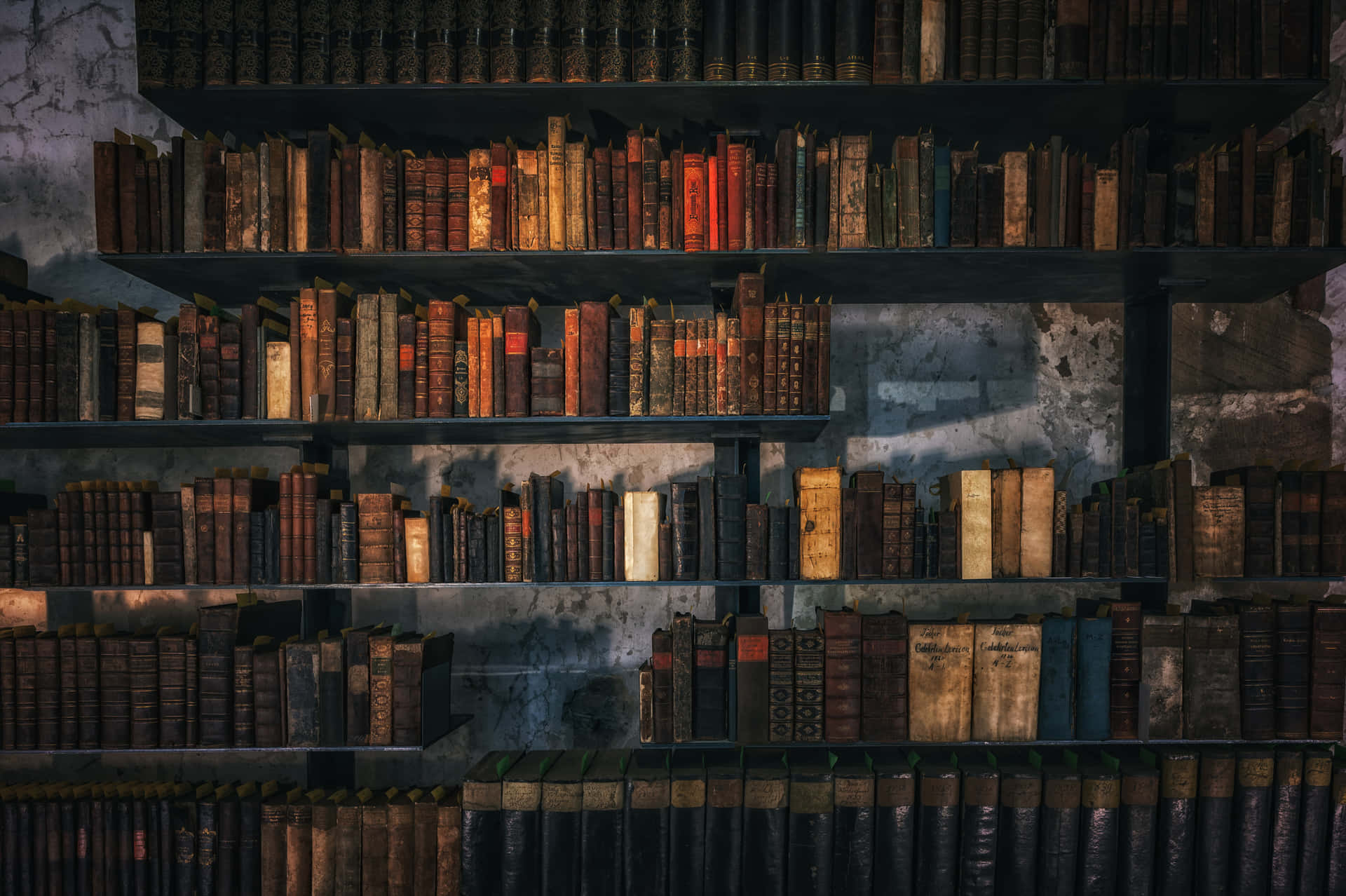 Download Old Books On Shelves In A Dark