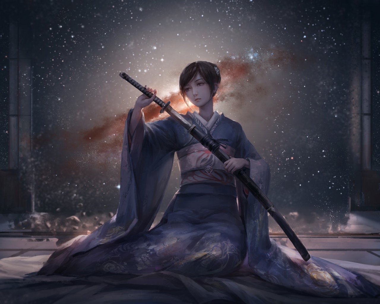 Girl with a samurai sword, anime