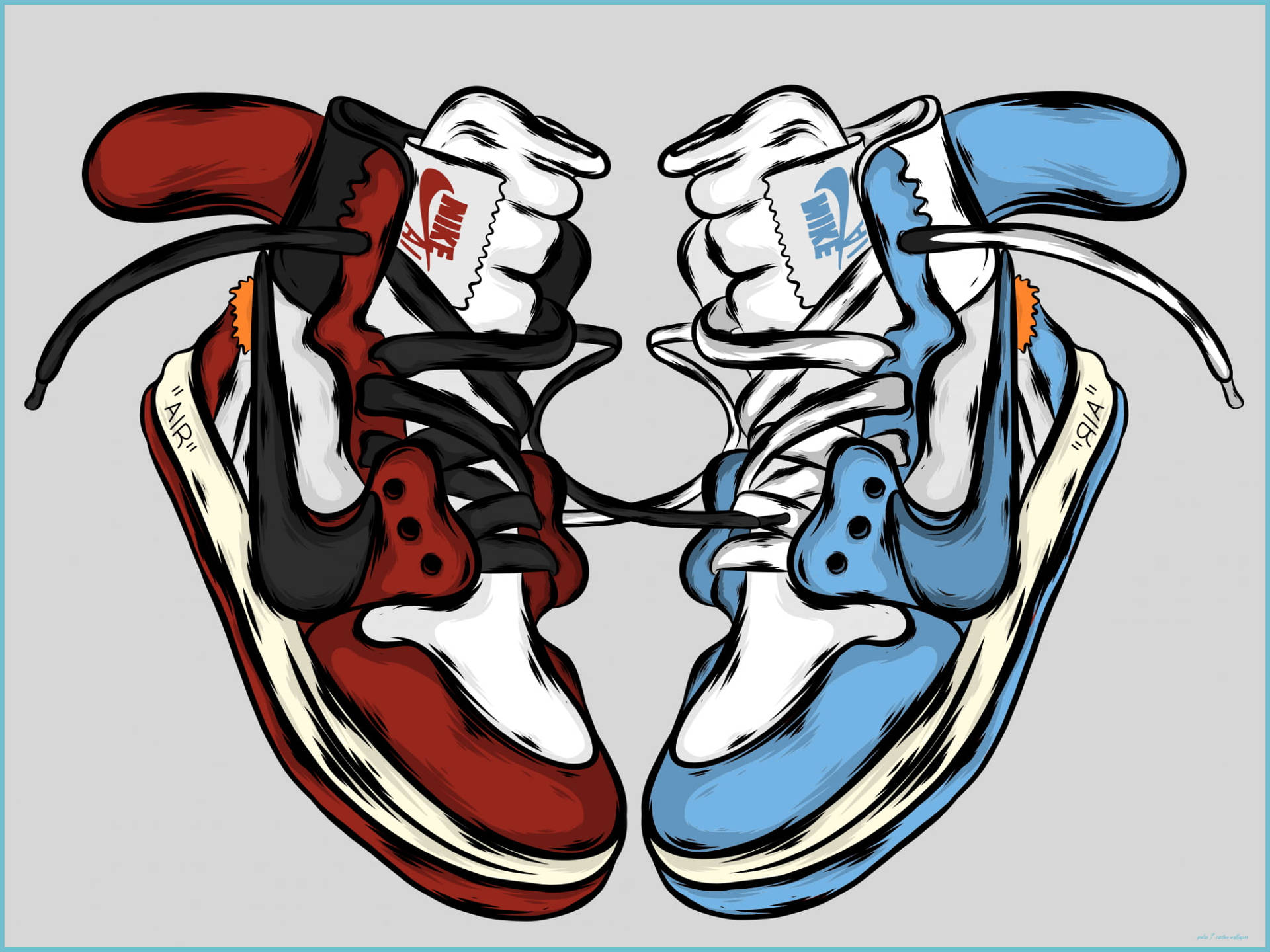 Sky Blue And Red Nike Cartoon Shoes